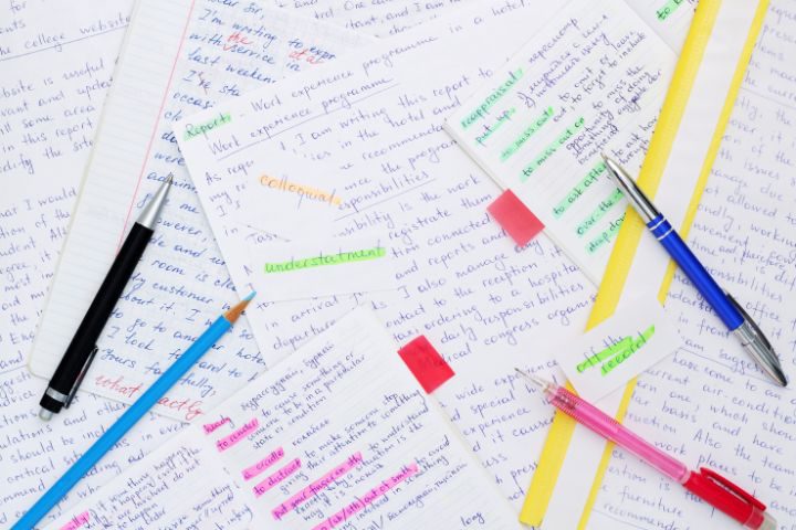 語学勉強のノートやペンの画像